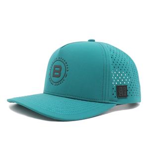Casquette de golf unisexe bleu paon 5 panneaux, tissu chevron imperméable découpé au laser, logo en caoutchouc, design élégant, toutes saisons - Product Image 2