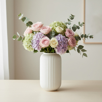 Vase en plastique côtelé effet cylindre, design moderne, réutilisable, léger, incassable, durable, retient l'eau, décoration maison/mariage