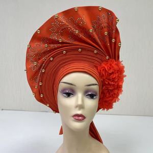 Auto Geles Aso Oke Headtie para <span class=keywords><strong>mujer</strong></span>, venta al por mayor, turbante con diamantes de imitación, gorro musulmán, bufanda envolvente para la cabeza, sombrero para deportes de playa, 2017 - Product Image 1