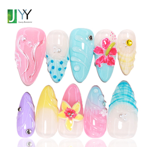 Vente en gros de faux <span class=keywords><strong>ongles</strong></span> en gel 3D fantaisie de créateur avec breloques, faux <span class=keywords><strong>ongles</strong></span> de luxe faits à la main en acrylique à coller pour femmes - Product Image 1
