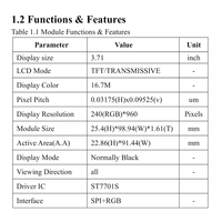 Layar LCD TFT IPS 3.71 Inci 240x960 SPI+RGB dengan Driver ST7701S, 16.7 Juta Warna, Layar Ultra Lebar untuk Panel Rumah Pintar dan Peralatan Uji
