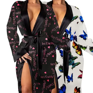 Tkvss — robes en soie sexy pour femmes, tenue de nuit, lingerie de luxe, vêtements de nuit, imprimé papillon, 225