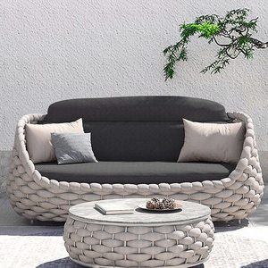 आधुनिक लक्जरी रतन छत की कुर्सी रतन बुना हुआ वाटरप्रूफ कपड़े आउटडोर फर्नीचर उद्यान छत फैशन आउटडोर सोफा - Product Image 6