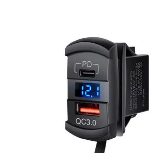 6 갱 로커 스위치 박스 12V SPST 켜기 PD 유형 C 및 QC 3.0 pd USB 충전기 전압계 방수 알루미늄 스위치 패널