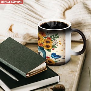 Matte Frosted <b>Ceramic</b> Mug 11oz Heat Activated Home <b>Cup</b> With Floral Bird Design - Product Image 3