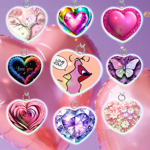 Llavero de PVC con Impresión UV Ecológica, Diseño de Corazón y Rosa, Resistente a Altas Temperaturas, Luz Brillante, para Regalos de San Valentín - Product Image 1