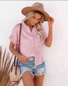 <span class=keywords><strong>Camisa</strong></span> de manga corta de <span class=keywords><strong>lino</strong></span> y algodón para <span class=keywords><strong>mujer</strong></span> de verano 2025 EBay cuello vuelto botón estilo Casual patrón sólido - Product Image 5