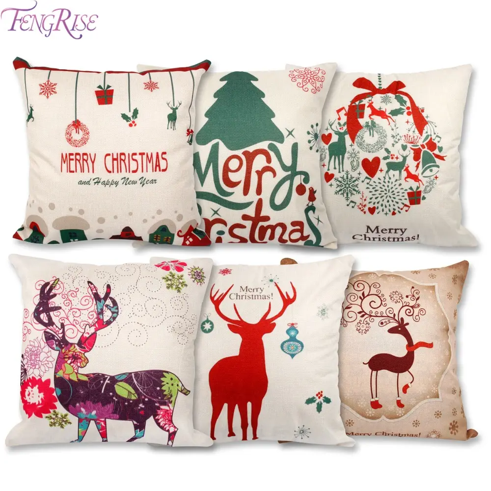 0 45x45cm funda de almohada de Navidad decoraciones para el Hogar Santa Claus Navidad ciervos de lino de algodón cubierta de cojín decoración del hogar