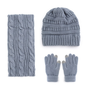 Adult Acrylic Three-piece Knitted Touchscreen <strong>Gloves</strong> Long Scarf Winter <strong>Hat</strong> <strong>Set</strong> with Shape Pattern - Product Image 5