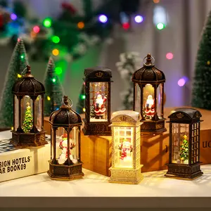Luminária suspensa para natal, decoração engraçada, natal, led, lanterna de neve, com papai noel