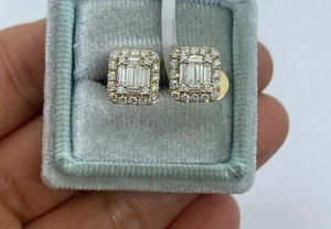 2.00Ct Baguette Moissanite Women's Halo Stud Earrings Sterling Silver Plated Luxury Design Topcarat - Product Image 2