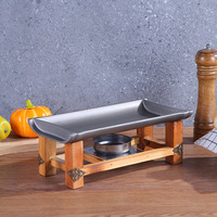 Plaque de cuisson rectangulaire antiadhésive pour barbecue commercial à alcool, pour rôtir viande et poisson, en fer avec plaque céramique à joints en bambou.
