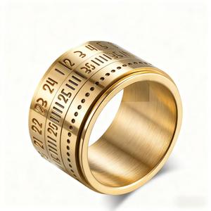 Men's Titanium Steel <b>Ring</b> With Time Scale Number Design Oversized Hip Hop Index Finger Jewelry Gift Gold Color - Product Image 1