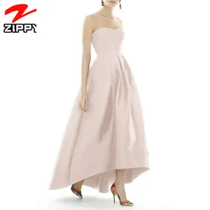Fashion Summer Satin Dancing Party Dress Women Casual Elegance Strapless Evening Dress A-Line High Low Hem Maxi Dress