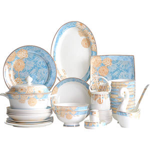 Services de vaisselle en porcelaine, céramique et porcelaine fine, style nordique de luxe, 60 pièces, coffret cadeau, kit de tasses minimaliste, motif végétal, vente en gros - Product Image 6