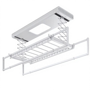 Weißer Intelligenter Elektrischer Wäscheständer Faltbar Deckenmontiert mit LED-Beleuchtung Fernbedienung für Balkon - Product Image 1