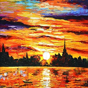 China Wholesale Sunset On Canvas Artwork Oil Beach Paintings Wall Decoration Painting