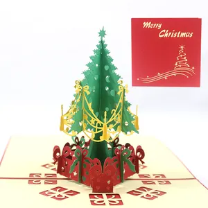 Hxd fábrica atacada personalizada impressão feita à mão feriado feliz natal 3d pop up cartões de saudação com envelopes