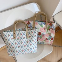 Große Kapazität Floral Cotton Tote Handtasche für Frauen Single Shoulder Student Book Bag mit Federn Lazy Style Logo Design