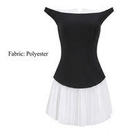 Robe mini plissée en mousseline de soie, coupe ajustée, style décontracté vintage Y2K, épaules dénudées, en polyester mat, patchwork, personnalisable, vente en gros, OEM