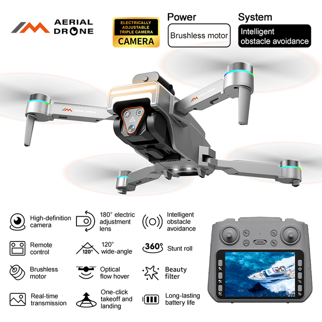 2026 4.3-inch Screen Brushless WIFI 4-Channel Remote Control Foldable Drone Obstacle Avoidance Plastic 300m Range Aerial