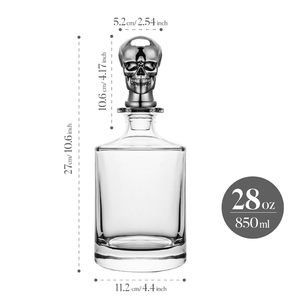 NOVARE Carafe à whisky cylindrique moderne 850 ml (28 oz) en verre, avec <span class=keywords><strong>bouchon</strong></span> en alliage de zinc en forme de crâne, sans plomb, en cristal, fabriquée à la machine - Product Image 2