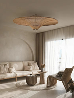 Suspension Plafond Circulaire Géante en Bambou et Rotin, Forme Soleil, Wabi Sabi, Tissée à la Main, Vintage, Grande Taille pour Cuisine