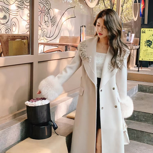 Mantel bulu rubah buatan tangan wol kasmir wajah ganda desain baru untuk wanita mantel berbulu luar ruangan nyata - Product Image 1