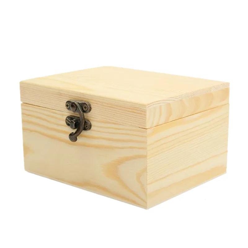 Caja de embalaje de madera rectangular Caja de almacenamiento de madera Caja de madera de pino con cerradura