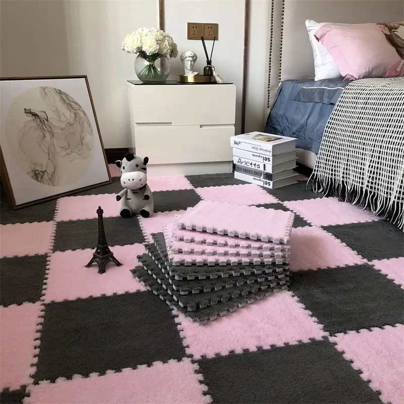 30x30CM Modern Solid EVA Foam DIY Puzzle Play Mat Short Suede Plush Carpet Children Babies Soft Area Rug Living Room Carpet