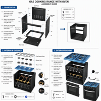 Kompor Gas Berdiri Bebas X CKD 4 Tungku dengan Oven, Permukaan Masak Stainless Steel, 110-220V, Kompor Gas Rumah Tangga untuk Dapur