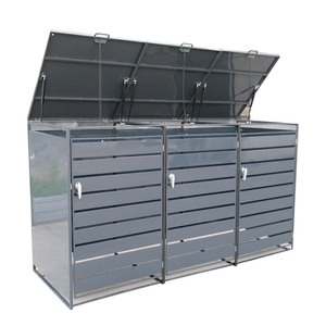 Poubelle en métal et acier de 206x75x115 <span class=keywords><strong>cm</strong></span>, facile à assembler, triple poubelle de jardin d'extérieur, poubelle à roulettes, remise pour l'extérieur, style naturel - Product Image 1