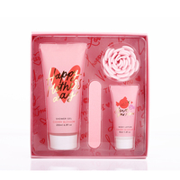 Nouveau design fête des mères 200ml gel douche 40ml lotion pour le corps bain spa cadeau ensemble avec lime à ongles eva puff