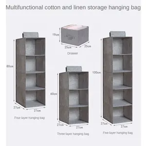 Artificial Cotton Linen Sundries Bag 3/4/5layer Collapsible Storage Shelves Hanging Closet Organizer