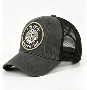 Custom Dark Green Washed <b>Trucker</b> Hat Patch Embroidery Mesh Baseball <b>Cap</b> Breathable Snapback <b>for</b> <b>Men</b> Women Streetwear - Product Image 3