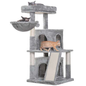 Arbre à chat en bois luxueux et écologique, personnalisé, à 4 niveaux, grand espace, avec griffoir et jouet - Product Image 1