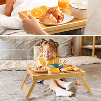 Plateau de lit en bambou portable fait à la main avec pieds pliants durables support de petit-déjeuner pour collations pour ordinateur portable plats et assiettes