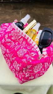 Cotton Make Up Bag Block Printed Toiletry Cosmetic Bag Handmade Lightweight Travel Organizer For Daily Use - Product Image 6