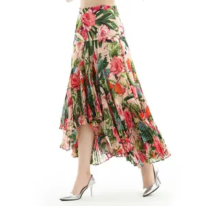 Jupe longue plissée à imprimé Floral, élégante, asymétrique, mode d'été, NS069-2