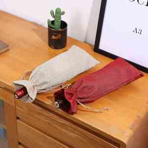 ถุงของขวัญผ้ากระสอบป่านแบบมีเชือกผูกสำหรับใส่ขวดไวน์  พร้อมลายพิมพ์ซับลิเมชั่น สำหรับตกแต่งคริสต์มาส - Product Image 5