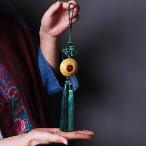 July 7th Bamboo Cinnabar Tassel Pendant <b>Car</b> <b>Ornament</b> Rearview Mirror Charm Unisex Gift Decor - Product Image 3