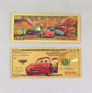 Billete Conmemorativo de <span class=keywords><strong>Pixar</strong></span> <span class=keywords><strong>Cars</strong></span> con Recubrimiento de Lámina Dorada, Diseño de 100 Dólares, Regalo Coleccionable para Niños y Fans - Product Image 2