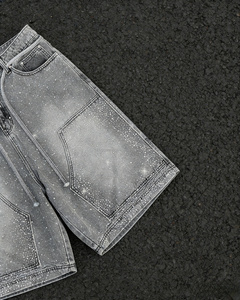 Shorts en jean vintage pour homme avec strass et effet vieilli, shorts décontractés pour homme - Product Image 2