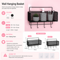 Étagère murale de style européen en fer, panier suspendu sans perçage pour dortoirs, cuisines, chambres, salles de bain [Accessoires non inclus]