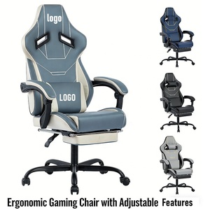 Fauteuil de bureau inclinable bleu clair populaire et abordable, chaise de gaming Elite Racing E-Sports avec repose-pieds pour joueurs - Product Image 1