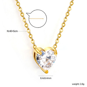 Collier pendentif en forme de cœur en zircon, chaîne dorée pour femme, bijoux de fête, thème amour, serti clos, alliage de zinc, chaîne de clavicule - Product Image 4