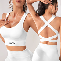 Haut de sport personnalisé de couleur unie avec dos croisé Fitness antichoc grande taille dos nu mode sexy soutien-gorge de sport XXX pour femmes