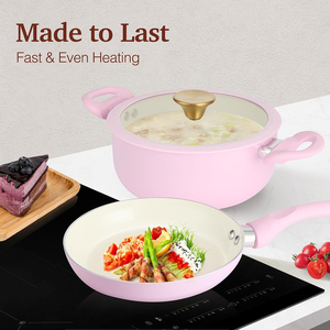Juego de Utensilios de Cocina de Cerámica Antiadherentes de Alta Calidad, 6 Piezas, Aptos para Gas e Inducción, con Tapas de Vidrio, Asas de Silicona, Aptos para Lavavajillas y Horno - Product Image 5