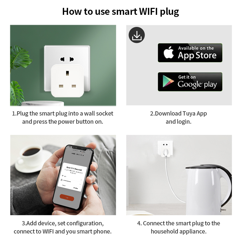 Hot Sale Portable Smart Plug Smart Home Wifi Power Plug Tuya Smart Life APP Alexa Voice Control UK Timer Smart Plug Socket
