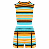 Ensemble deux pièces rétro rayé pour femme : Crop top sans manches à fermeture éclair et short assorti OEM ODM